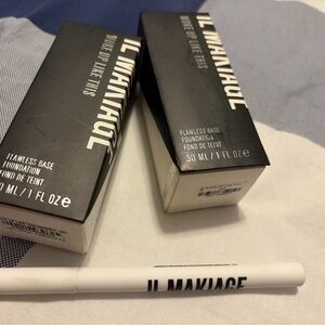 IL MAKIAGE Flawless Base Foundation in 2 shades and a liquid eyeliner.